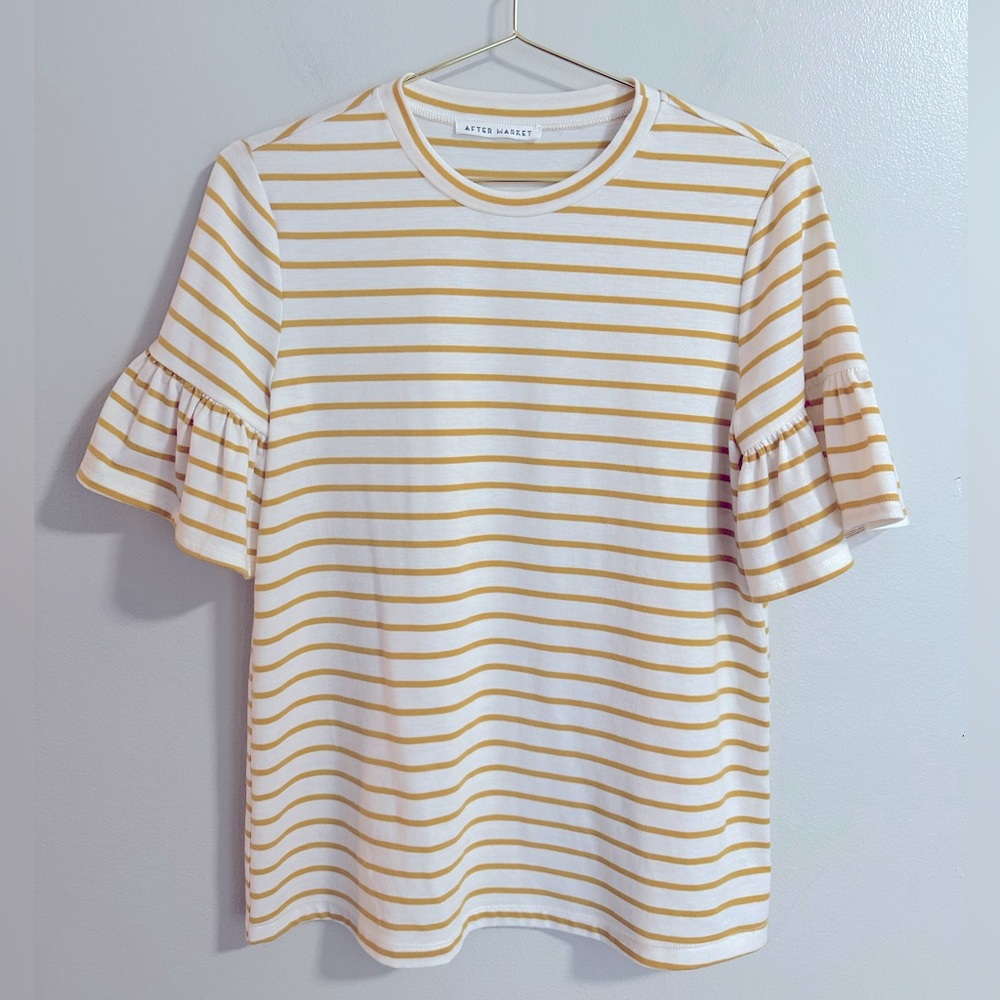 After Market Yellow/ White Stripes Flutter Short Sleeve Tee in Small